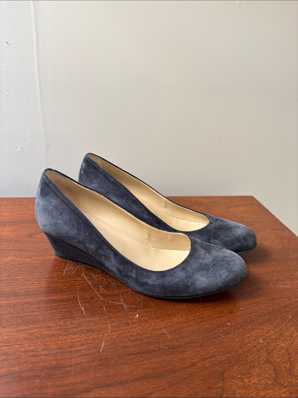 Hobbs London Navy Suede Wedge Pumps - Size 39